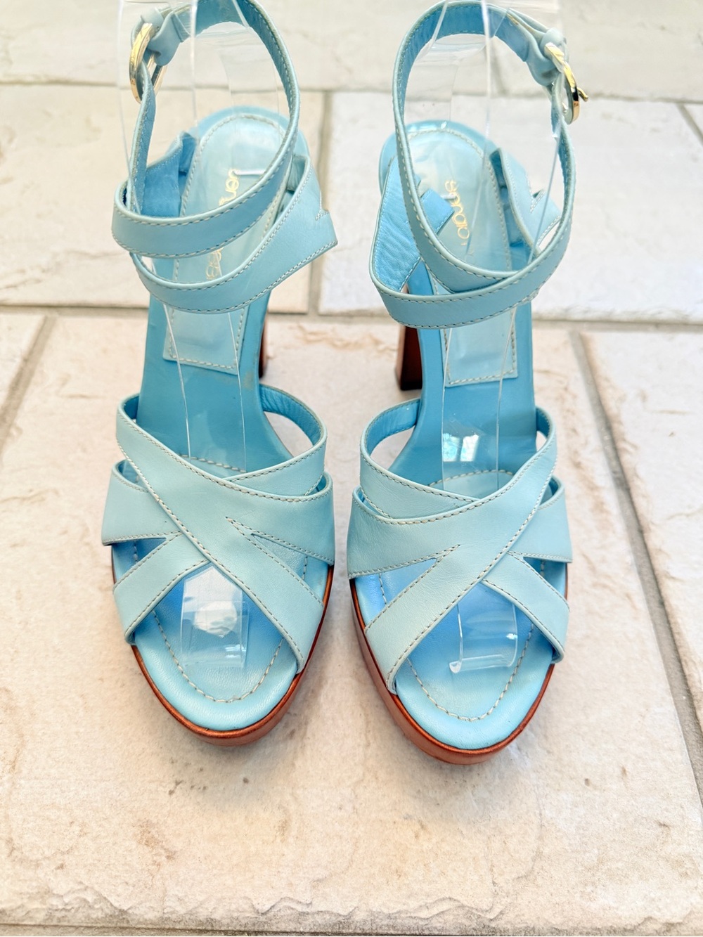 Sergio Rossi Blue Leather Platform Heels Size 40 Italy
